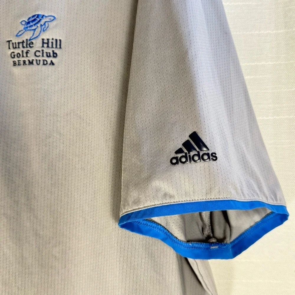 Adidas Turtle Hill Golf Club Bermuda ClimaCool Golf Polo Shirt Mens XL Gray Blue
